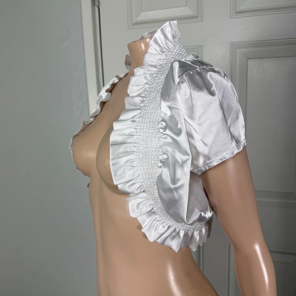 Vintage Y2K Fashion Magazine Women's Shirt Small Bolero Smocked Satin LL26 - Picture 2 of 5